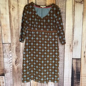 Boden Dress Corduroy Geometric Floral Mod Retro Brown Blue Versatile US 12 Long